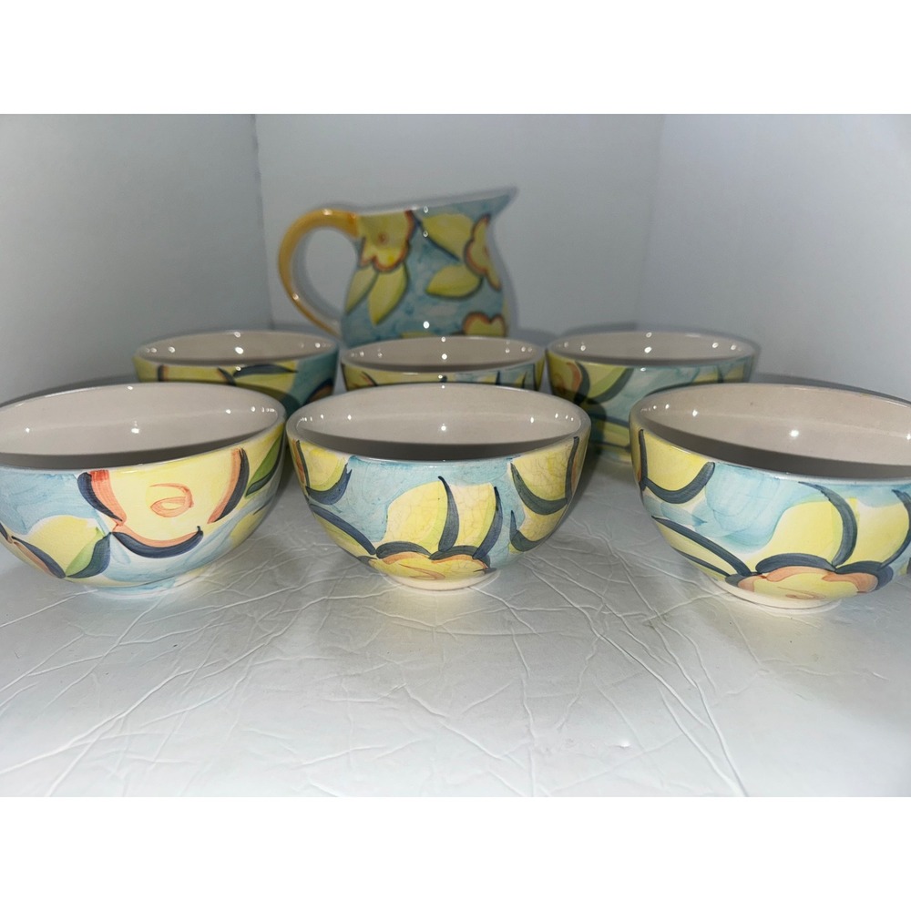 Artist's Touch Spring Accent Heritage Mint Pitcher w/6 Bowls Flowers RARE - Picture 2 of 4